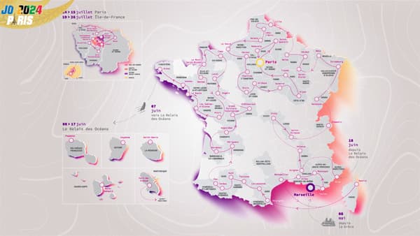 La carte du parcours de la flamme olympique en France avant les JO de Paris 2024
